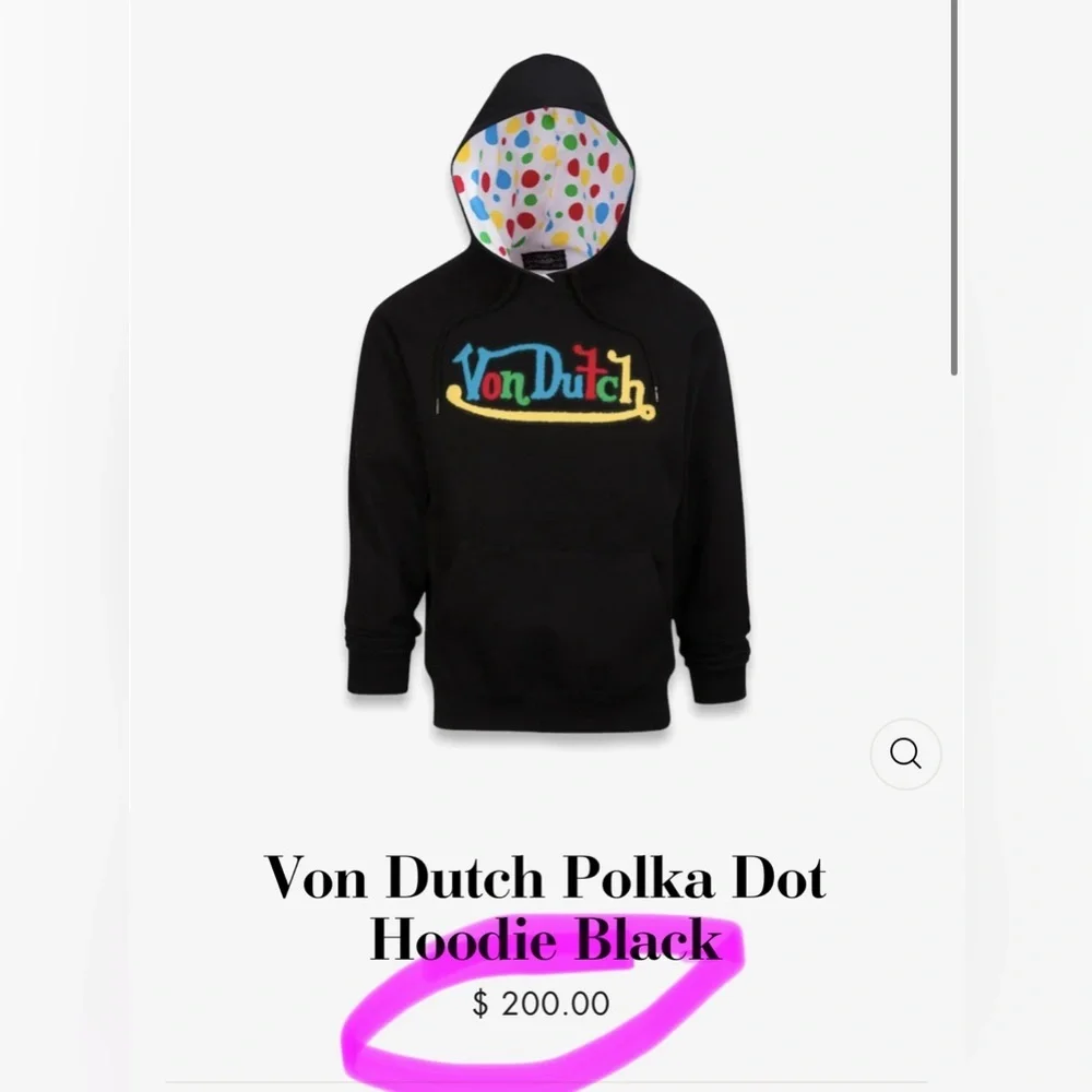 Von Dutch Unisex Pink Polka Dot Felt Embroidery Hoodie/Sweatshirt | NEW/NWOT!!🩷 - Picture 9 of 9